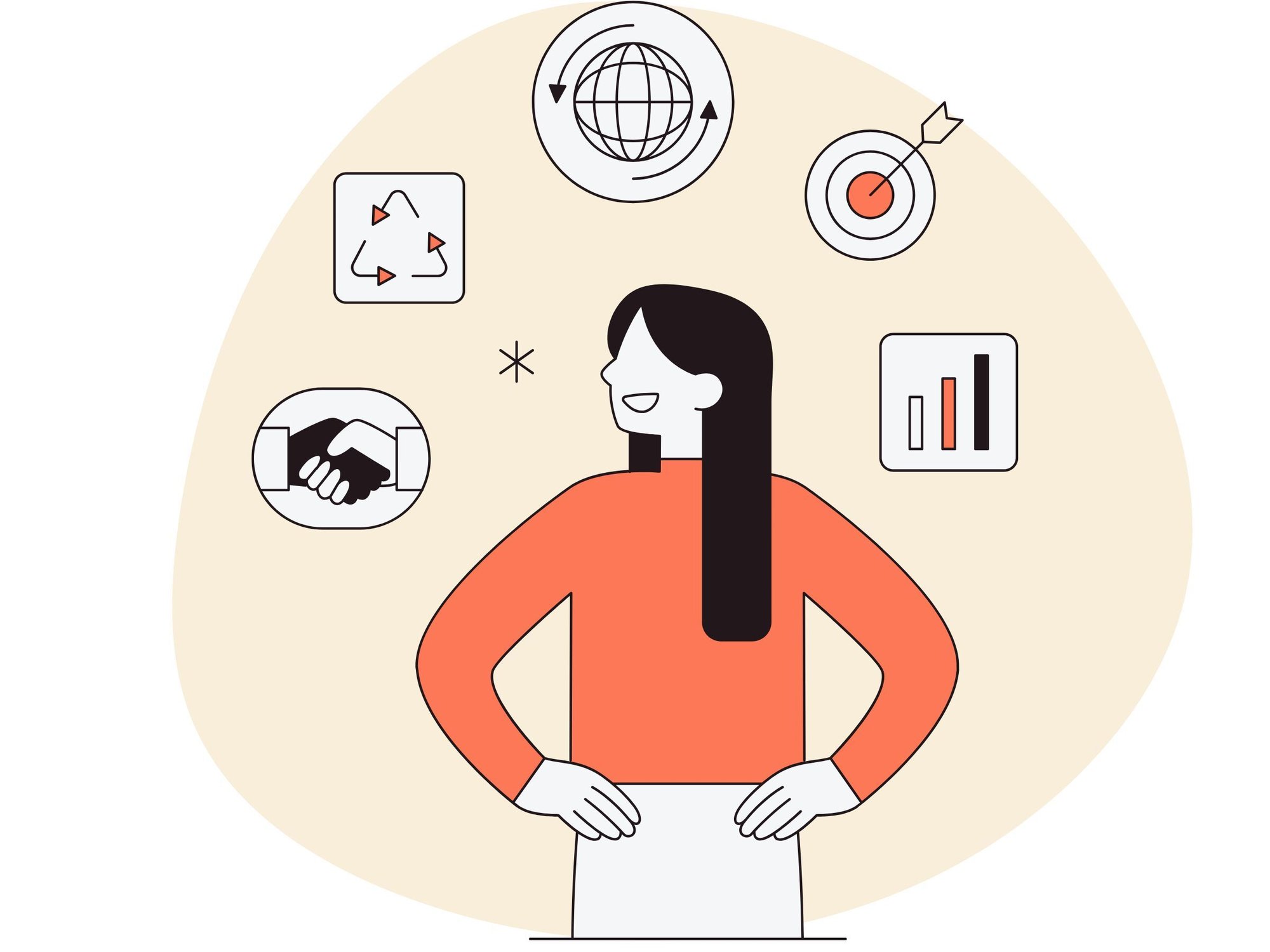 Confident SaaS leader surrounded by analytics, growth, and GTM icons, representing ideal client fit for Beeline