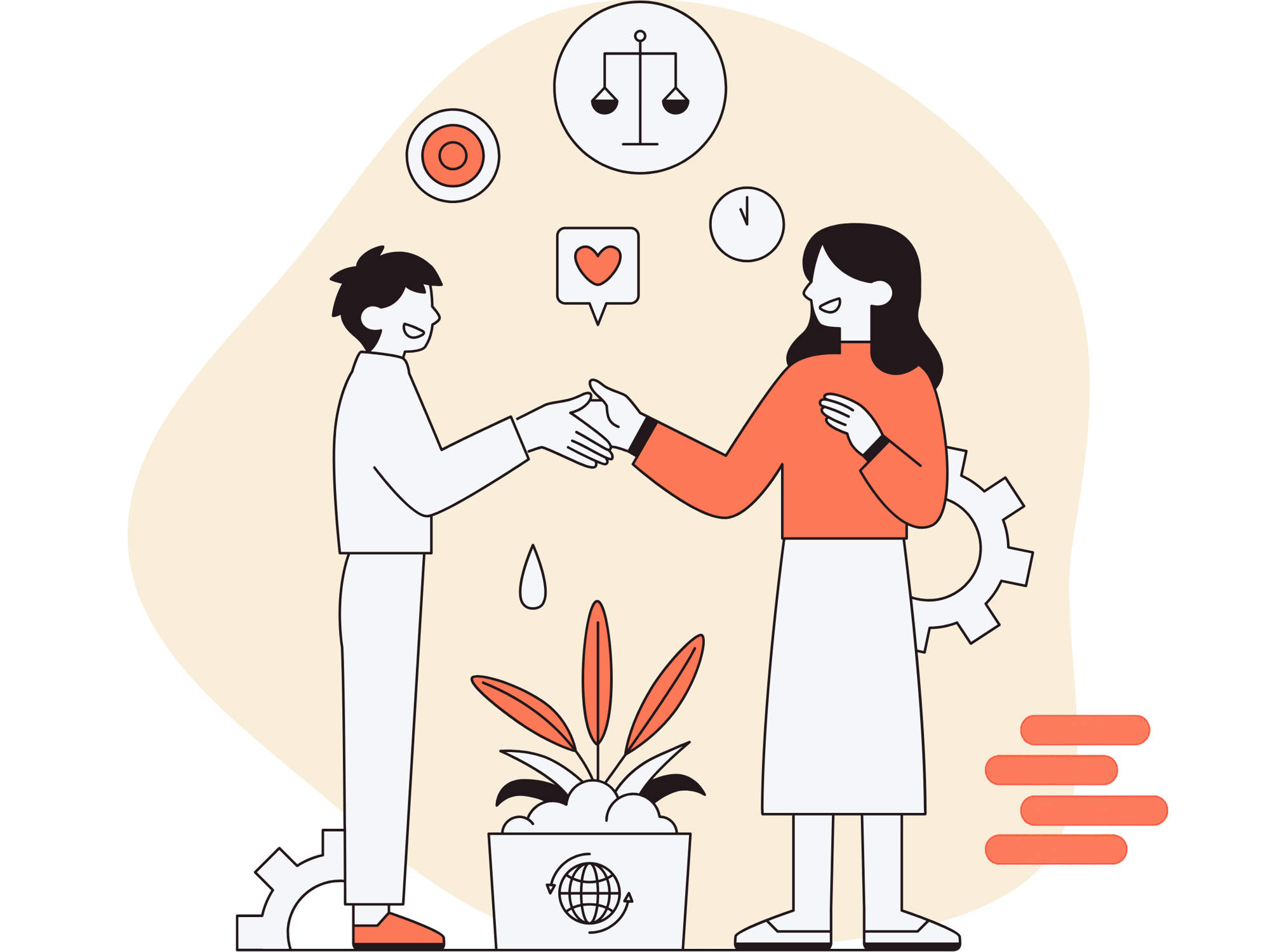 Two professionals shaking hands surrounded by GTM icons, symbolizing partnership and strategic collaboration Two professionals shaking hands surrounded by GTM icons, symbolizing partnership and strategic collaboration