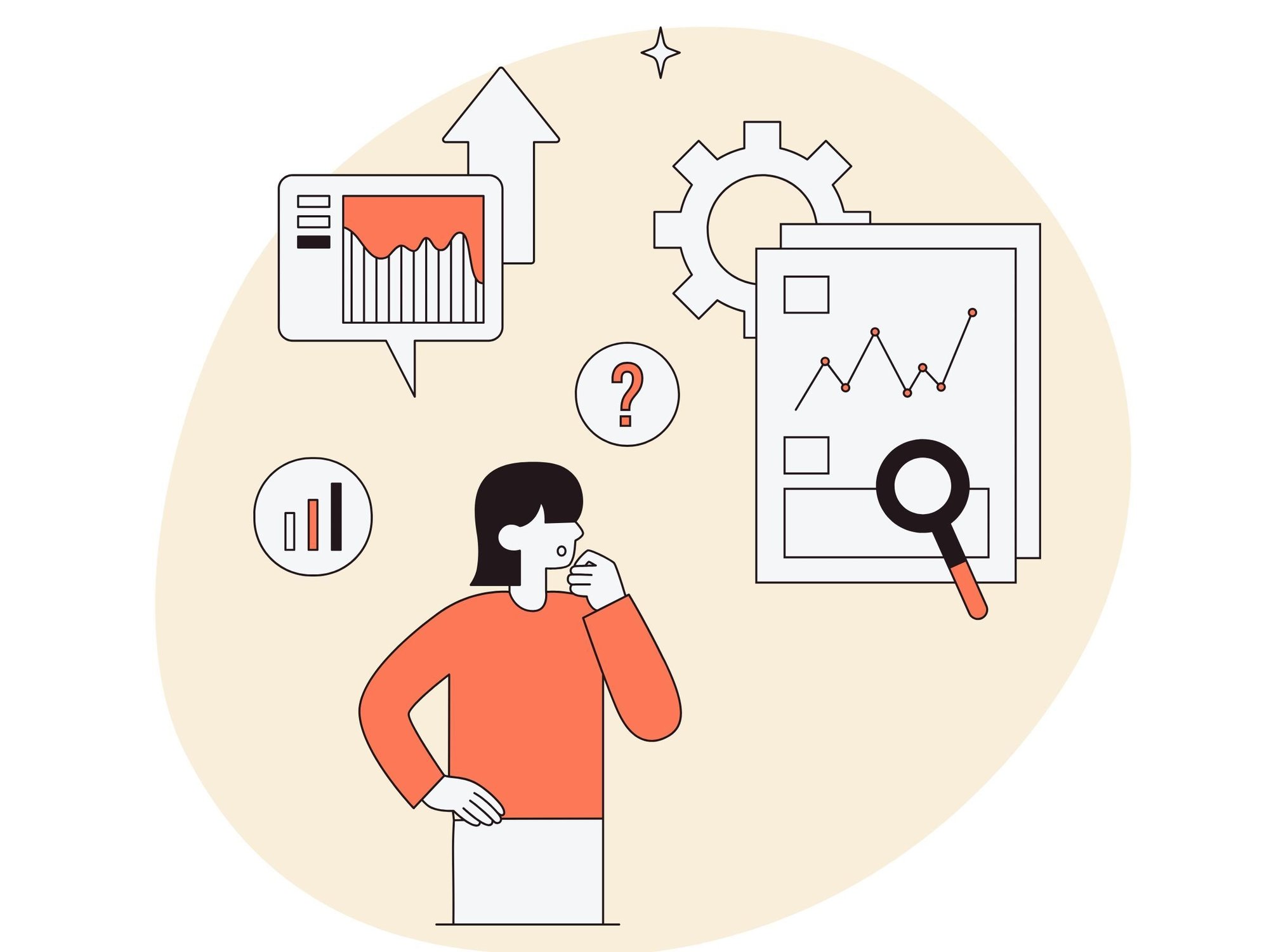 Confused founder looking at charts and analytics, representing product-market fit and messaging challenges